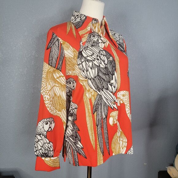 Vintage Hamilton Dallas Parrot Print Button Down Shirt Small Red Orange Gold Bir - Picture 10 of 16